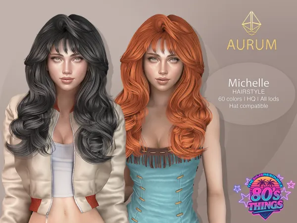 Alpha Michelle Hairstyle 80s Blowout Layers with Curtain Bangs (2 versions) by aurum - The Sims 4 Custom Content
