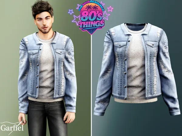Alpha Adult Light blue distressed denim jacket with sweater layer by thesimsresource - The Sims 4 Custom Content