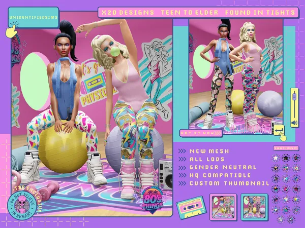 Mix 80s Things Aerobic Leggings by unidentifiedsims - The Sims 4 Custom Content