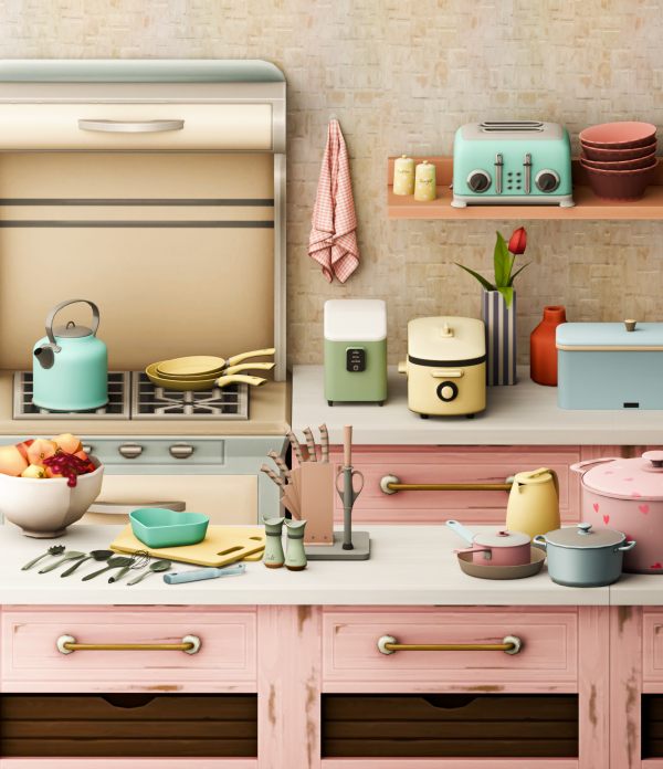 Mix Groovy Pastel Kitchen Set by simsfinds - The Sims 4 Custom Content