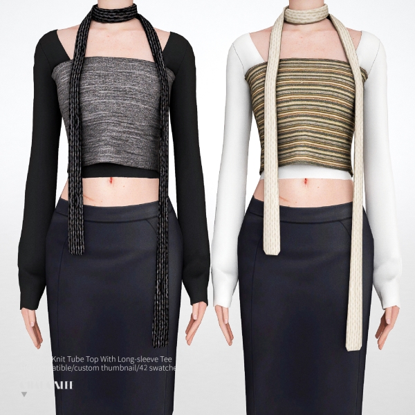 Alpha Porterna Knit Tube Top With Long sleeve Tee by simsfinds - The Sims 4 custom content