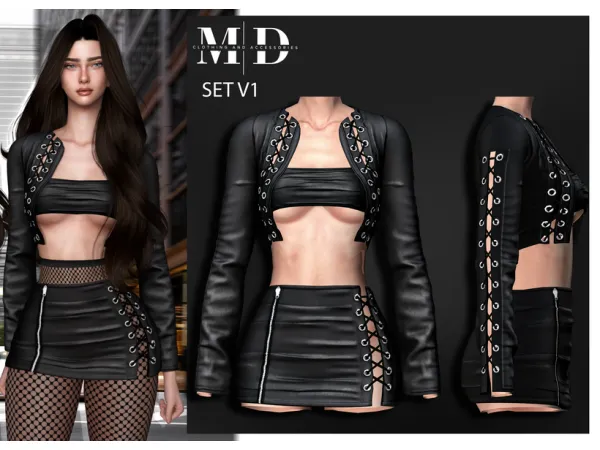 Alpha Nohelia leather vest and skirt - The Sims 4 custom content