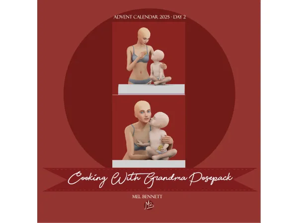 Mix Advent Calendar 2025 Day 2 Cooking With Grandma Posepack - The Sims 4 Custom Content