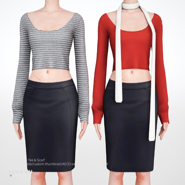 Alpha Long sleeve Tee Scarf by simsfinds - The Sims 4 Custom Content