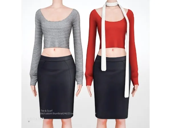 Long-sleeve Tee & Scarf by charonlee