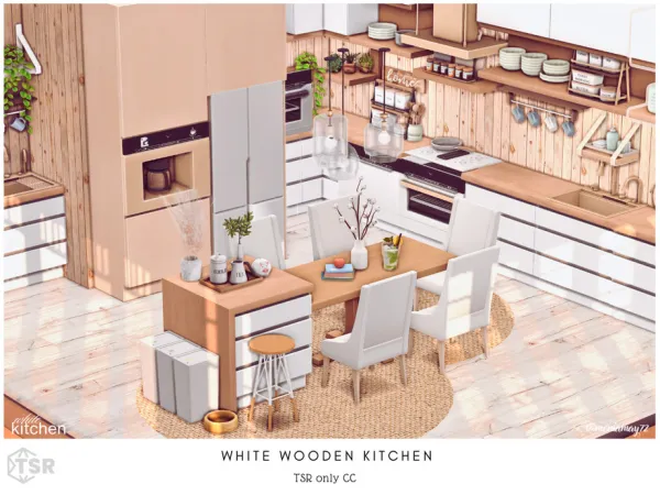 Maxis Match White Wooden Kitchen by Moniamay72 - The Sims 4 Custom Content