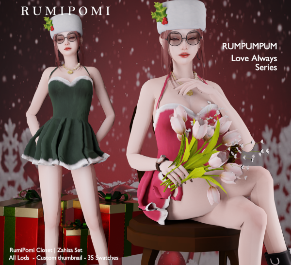 Alpha Rumpumpum_Zahisa Christmas Outfit by rumi_pomi - The Sims 4 Custom Content