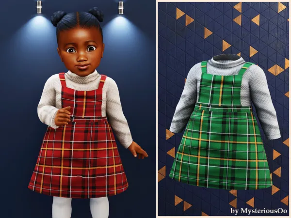 Alpha Infant Plaid pinafore turtleneck dress by thesimsresource - The Sims 4 Custom Content
