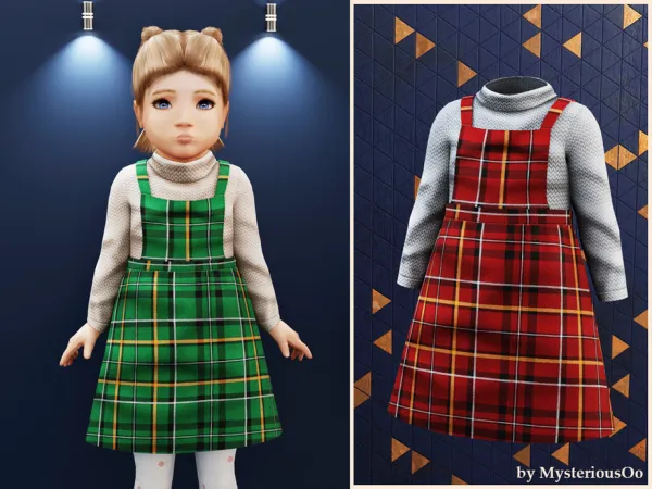 Alpha Toddler Plaid pinafore turtleneck dress by MysteriousOo - The Sims 4 Custom Content