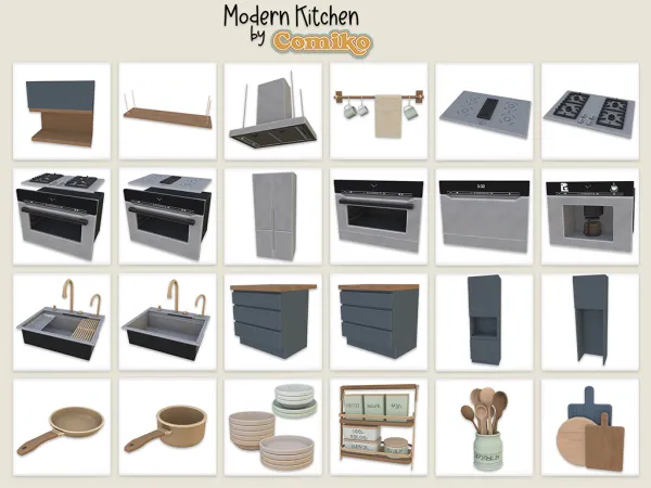 Maxis Match Modern Kitchen Set by comiko - The Sims 4 Custom Content