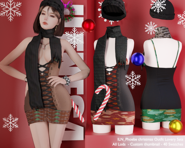 Alpha ILN Phoebe Christmas Outfit by ilenes4 - The Sims 4 Custom Content