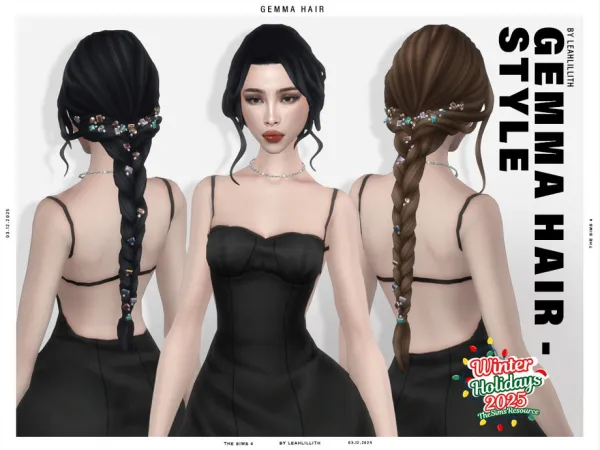 Maxis Match Winter Holidays Gemma Braid Hairstyle with Gemstones by Leah_Lillith - The Sims 4 Custom Content