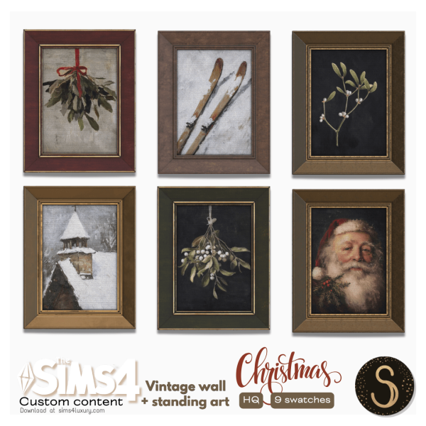 Alpha Sims4Luxury Christmas Vintage wall standing arts by simsfinds - The Sims 4 Custom Content