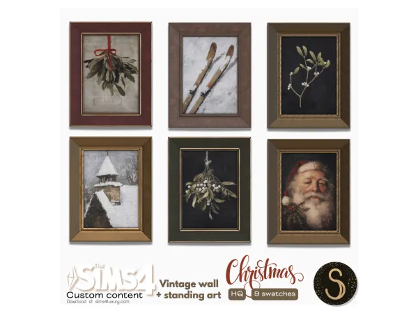 Alpha Sims4Luxury Christmas Vintage wall standing arts - The Sims 4 Custom Content