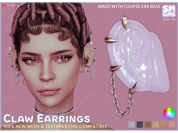 Alpha HONEY Claw Earrings by SMSims - The Sims 4 Custom Content