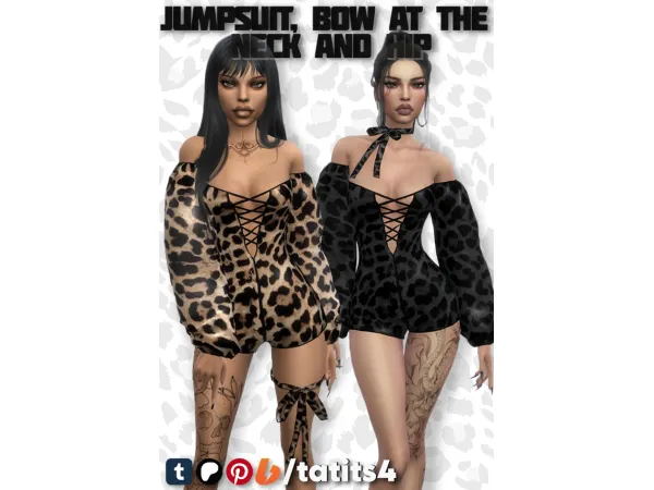 A jumpsuit with voluminous sleeves, choker bow and thigh accessory