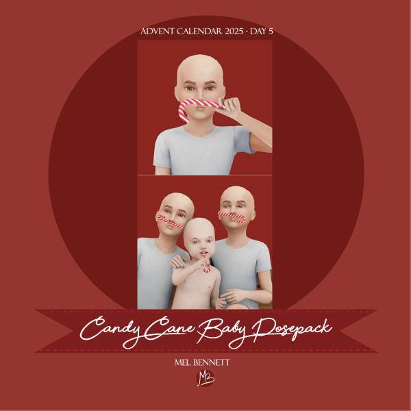 Mix Advent Calendar 2025 Day 5 Candy Cane Baby Posepack by melbennett - The Sims 4 Custom Content