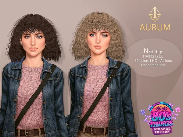 Alpha Nancy Hairstyle 80s Curly Shag with Fringe by aurum - The Sims 4 Custom Content