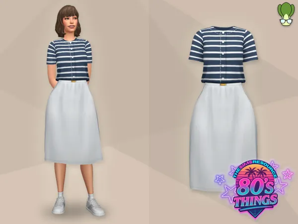 Maxis Match Striped Pattern Blouson Shirt Skirt Combo - The Sims 4 Custom Content