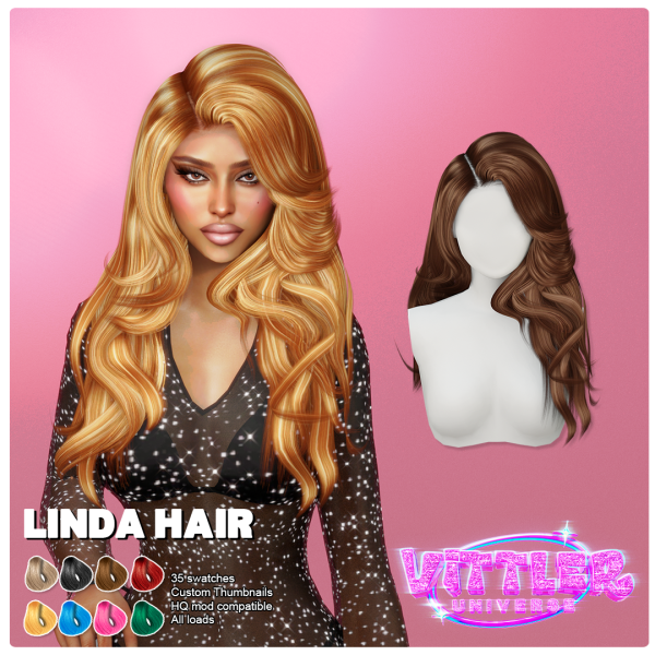 Alpha Linda Female hair by simsfinds - The Sims 4 Custom Content