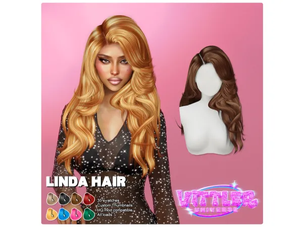 Alpha Linda Female hair by VittlerUniverse - The Sims 4 Custom Content