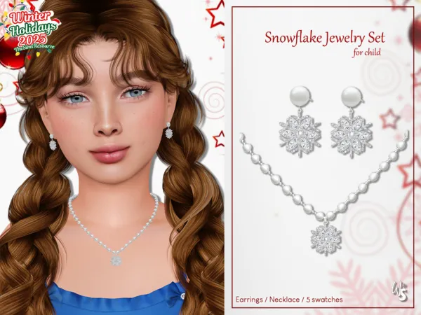 Alpha Snowflake Jewelry Set for child by wisteriasims - The Sims 4 Custom Content