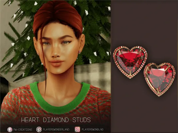 Alpha Heart Diamond Studs Adult and Children by simsfinds - The Sims 4 Custom Content