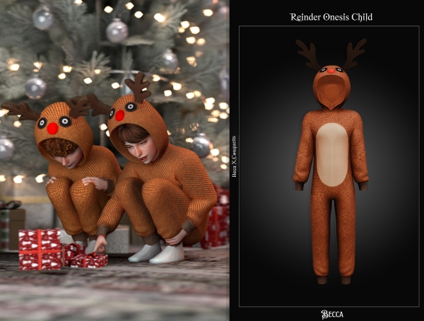 Alpha Becca Xmas Collection Reinder onesie (Child) by beccaxcouquetts - The Sims 4 Custom Content