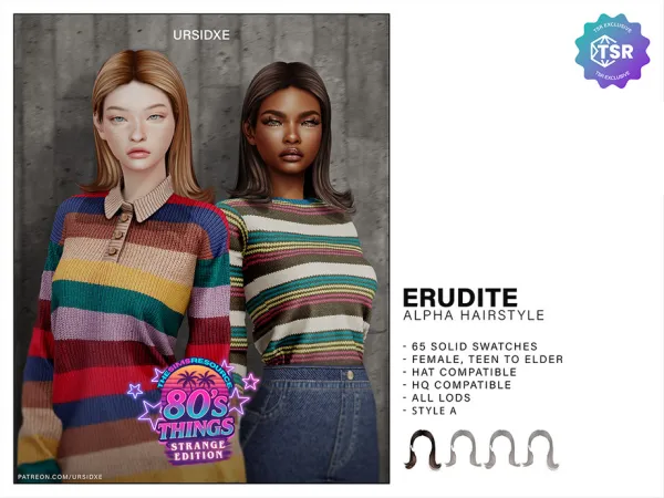 Alpha EURDITE (Hairstyle) Style A by Ursidxe - The Sims 4 Custom Content