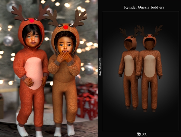 Alpha Becca Xmas Collection Reinder onesie by beccaxcouquetts - The Sims 4 Custom Content