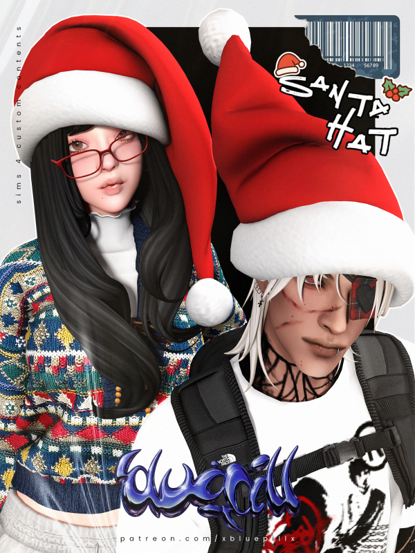 Alpha (Bluepill) 2025 Xmas Santa Hat 2 versions by simsfinds - The Sims 4 Custom Content