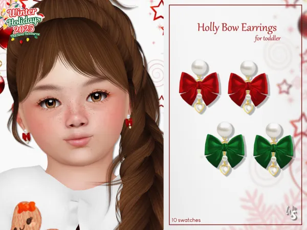 Holly Bow Earrings for toddler