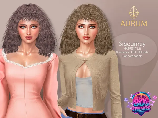 Alpha Sigourney Hairstyle 80s Long Curly Shag with Fringe by aurum - The Sims 4 Custom Content