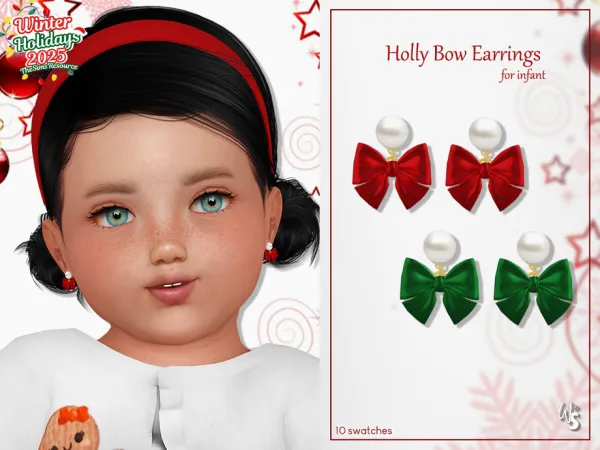 Alpha Holly Bow Earrings for infant - The Sims 4 Custom Content