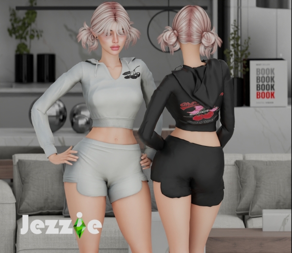 Alpha JezzieTS4 Sweet Cherry Bomb Fleece Hoody by jezziets4 - The Sims 4 Custom Content
