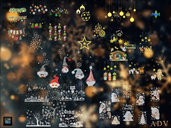 Maxis Match Christmas window decals by artedellavita_mabra - The Sims 4 Custom Content