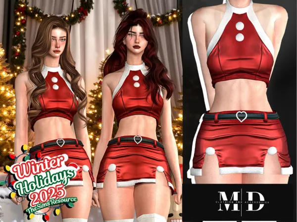Alpha Emilia Christmas skirt and top set by mydarling20 - The Sims 4 Custom Content