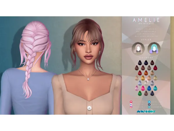 Maxis Match Amelie Hairstyle by AntoSims - The Sims 4 Custom Content