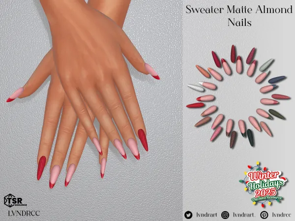 (Christmas 2025) Sweater Matte Almond Nails