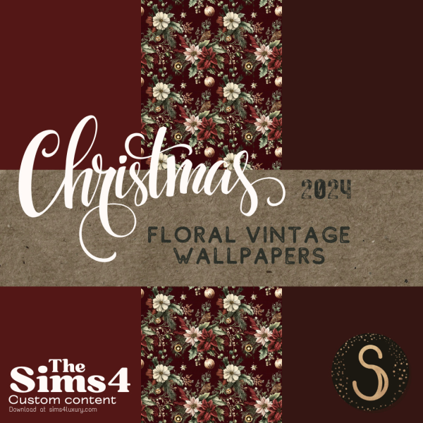 Mix Sims4Luxury Christmas Floral vintage Wallpapers by simsfinds - The Sims 4 Custom Content