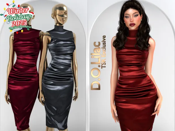 Alpha Ruched Satin Midi Dress DO2081 by d-o-lilac - The Sims 4 Custom Content