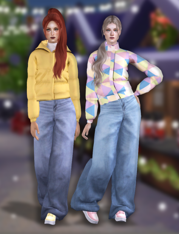 4t2 ChloeM Down Jackets 1 and 3 LazyEyelids Cute Casual Jeans by simsfinds - The Sims 2 Custom Content