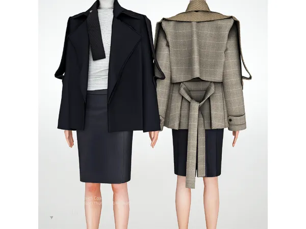 Alpha Oversized Short Trench Coat by charonlee - The Sims 4 Custom Content