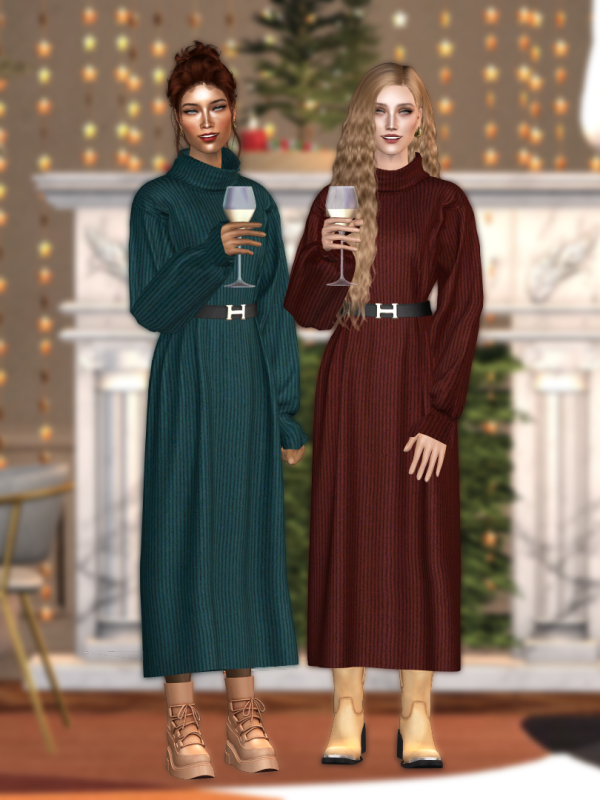 4t2 GorillaX3 Belted Turtleneck Sweater Dress by simsfinds - The Sims 2 Custom Content