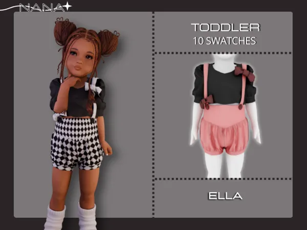 Maxis Match 7NANA (Ella) Suspender Shorts Set - The Sims 4 Custom Content