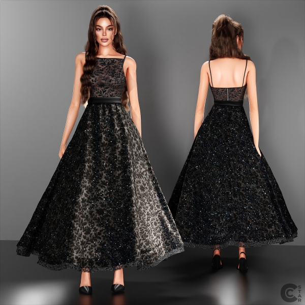 Alpha Sheer Lace Ankle Length Evening Dress by cool_content_star - The Sims 4 Custom Content