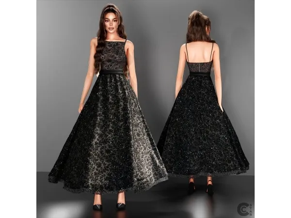 Sheer Lace Ankle-Length Evening Dress