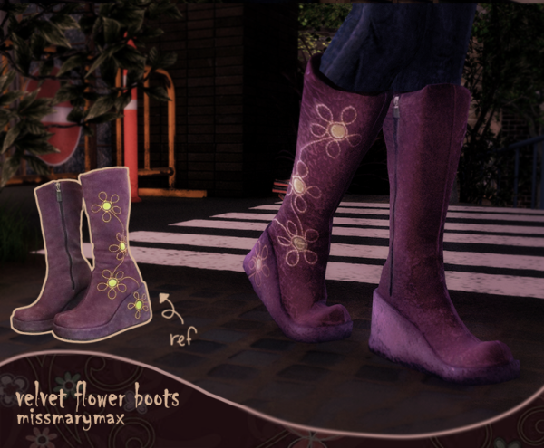 Mix purple flower boots by simsfinds - The Sims 4 Custom Content