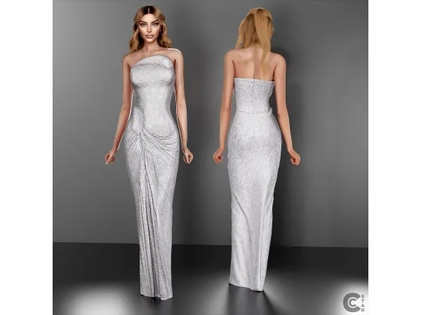 Alpha Embellished Sculpted Drape Gown cool_content_star - The Sims 4 Custom Content