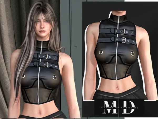 Alpha sexy leather top with straps adult by mydarling20 - The Sims 4 Custom Content